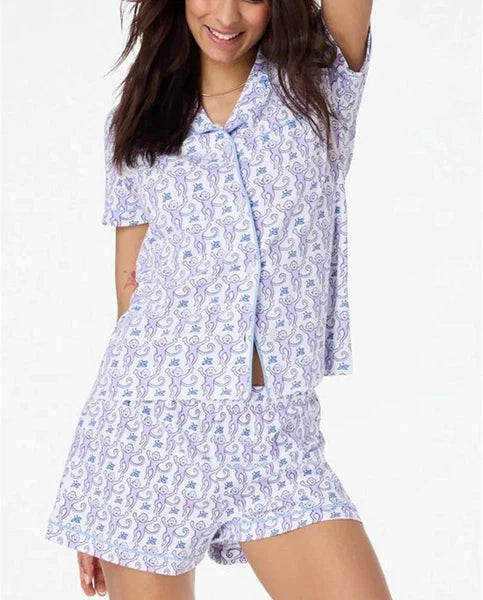 Womens Cute Roller Rabbit Pajamas Monkey Print Sleep Pajama Shorts Set for Women