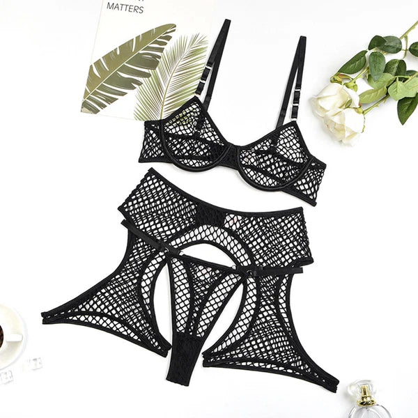 Womens Sleepwear Party Nightwear See Through Lingerie Set Hollow Out Swimsuit