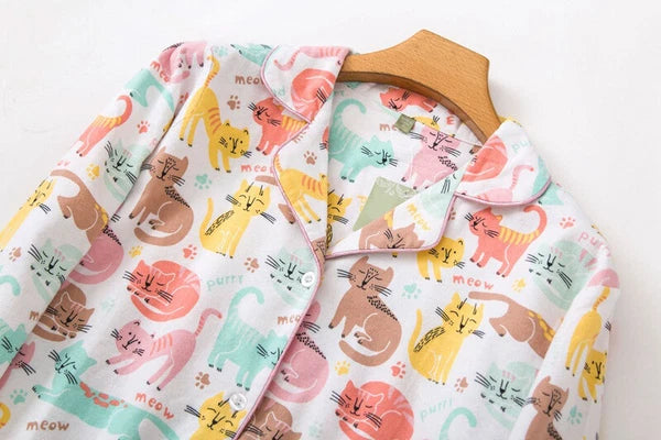 Ladies/Womens 100% Brushed Cotton Pyjamas Set Check Print Button Up Loungewear