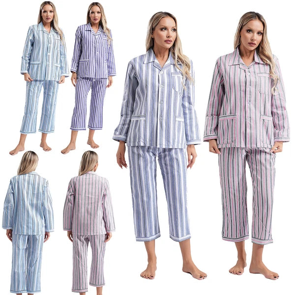 Womens Sleepwear Casual Loungewear Multiple Pockets Pajama Set Button Down Soft