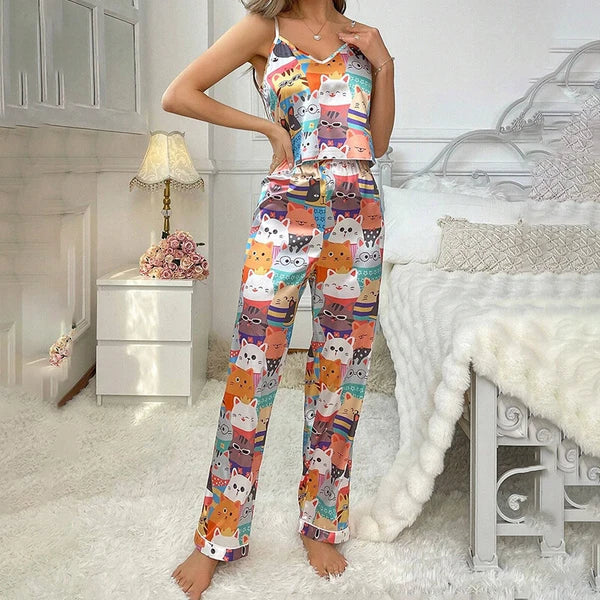 Women Silk Satin Pajamas Pj Cami Vest Set Soft Nightwear Sleepwear Sexy Lingerie