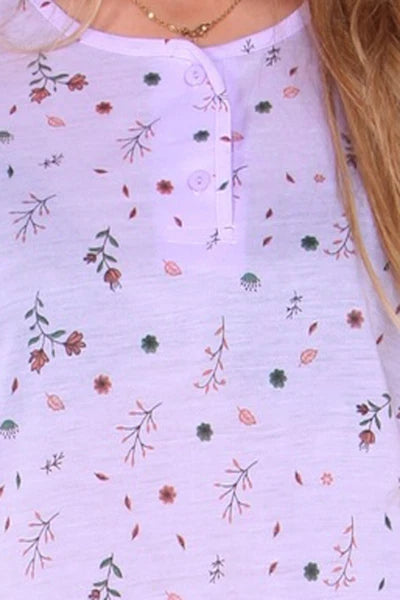 PJ Set Ladies Short Sleeve Flower Print Pyjama Set Cotton Blend Womens Nightwear