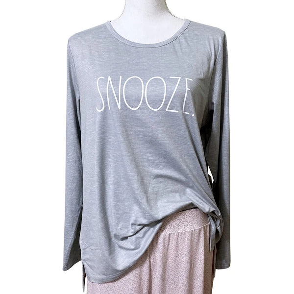 Rae Dunn Pajama Lounge Set SNOOZE Grey Pink Stretch Knit Jogger Pants L/S Top