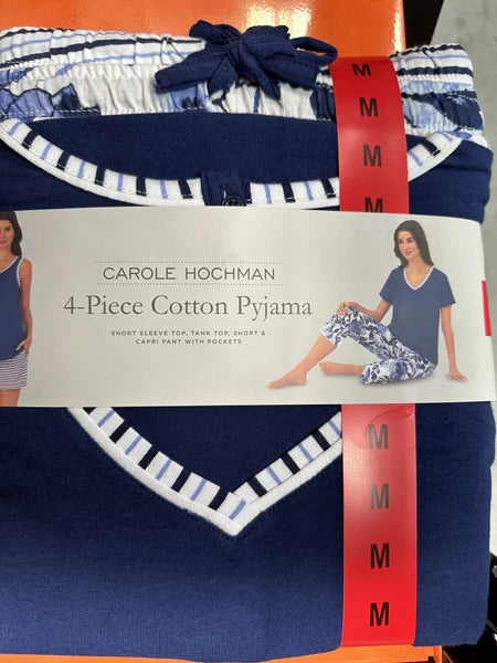 Carole Hochman 4pc Cotton Pyjamas Singlet & Shorts + 3/4 pants & T-shirt Pajamas