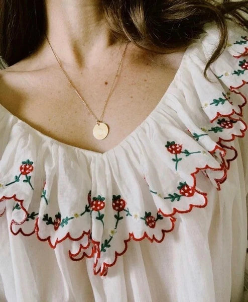 Vintage Women Sleepwear LadiesStrawberry Embroidery Lace  Semitransparent Dress