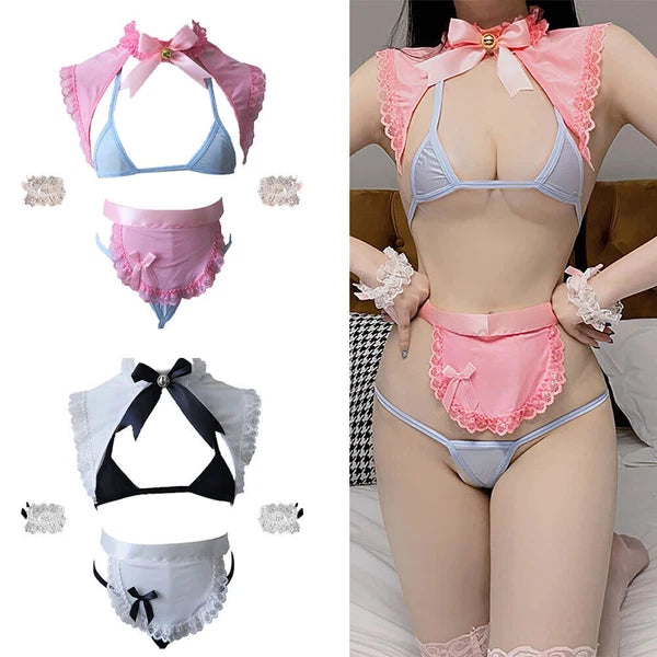 Women's Sexy Japanese Anime Maid Cosplay Costumes Teddy Lingerie Set Nightwear