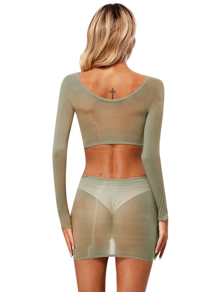 Womens Outfits Breathable Clubwear Long Sleeve Nightwear Nylon Lingerie Silky