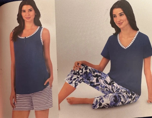 Carole Hochman 4pc Cotton Pyjamas Singlet & Shorts + 3/4 pants & T-shirt Pajamas