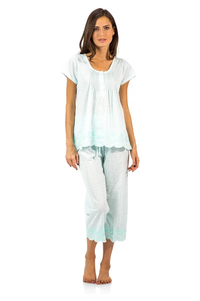 Casual Nights Women's Short Sleeve Floral Capri Pajama Set