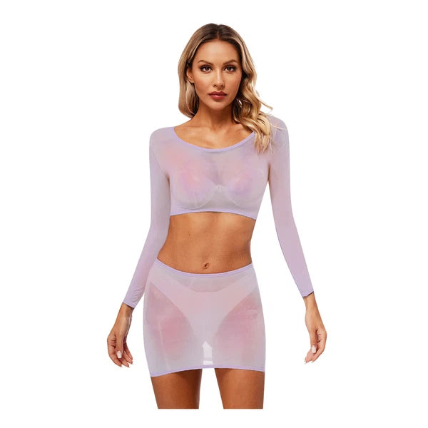 Womens Outfits Breathable Clubwear Long Sleeve Nightwear Nylon Lingerie Silky