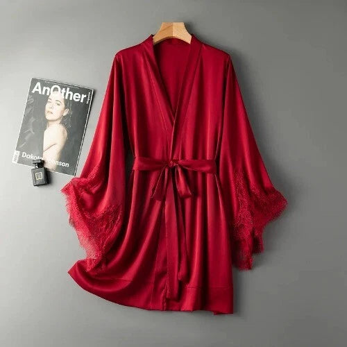 Sexy Robe with Lace Satin Women Nightgown Bathrobe Gown Nightdress Gown Home