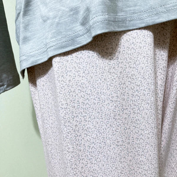 Rae Dunn Pajama Lounge Set SNOOZE Grey Pink Stretch Knit Jogger Pants L/S Top