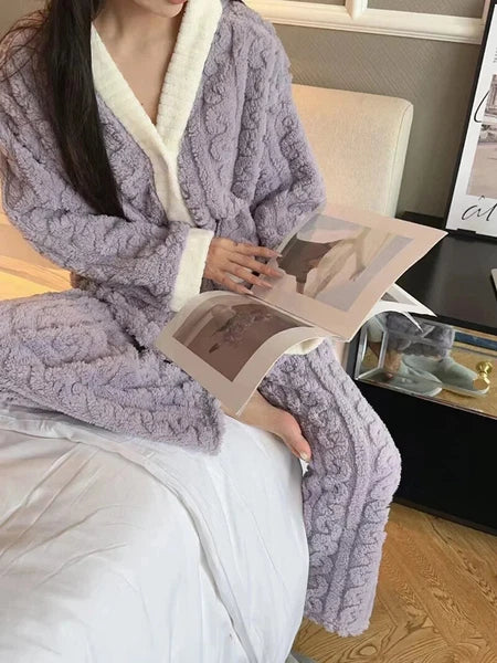 2pcs/Set Autumn and Winter Pajamas Women Thickened Padded Warm Students Coral
