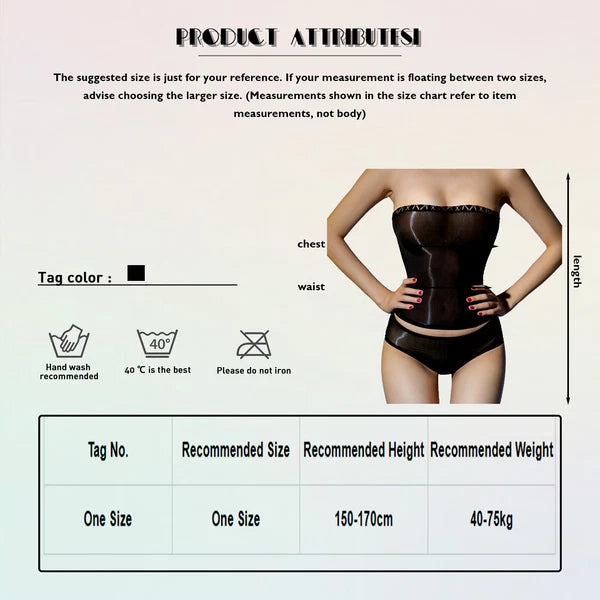 Womens See Through Lingerie Set Sexy Strapless Top  with Thongs Glossy Underwear