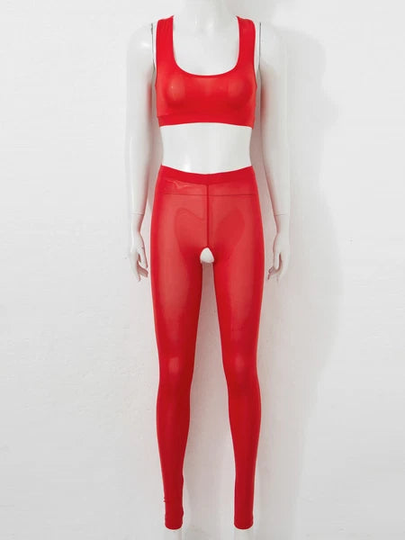 Women 2pcs Lingerie Set Sleeveless Crop Top High Waist Crotchless Leggings Pants