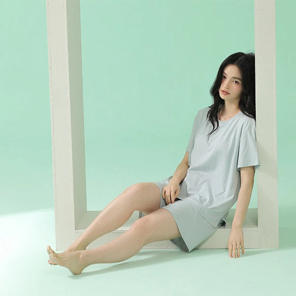 Women's Pajamas Soft Solid Color Short Sleeve Homewear Set Comfortable Summer Clothing-