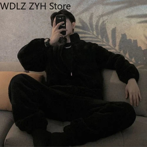 Pajamas Women Coral Fleece Homewear Suit Couple Men Velvet Warm Soft Pajamas Set