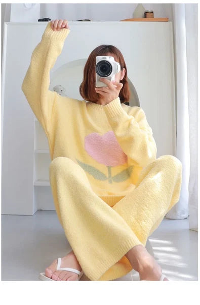 Pajamas Women's Autumn Tulip Home Clothes Coral Fleece Thickened Outwear Suit