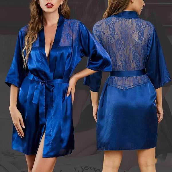 Sexy Robe Satin Lingerie Women Lace Dress Babydoll Nightgown Sleepwear pajamas