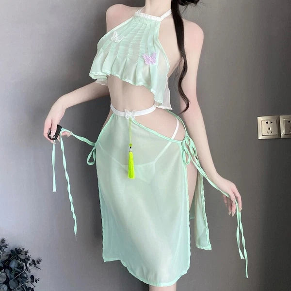 Anicent Womens Hanfu Sleepwear Sexy Uniform Sheer Lingeries Nightwear Underwear