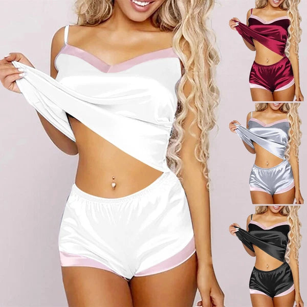 Women Satin Silk Lace Camisole Vest Shorts Lingerie Pajamas Set Nightwears