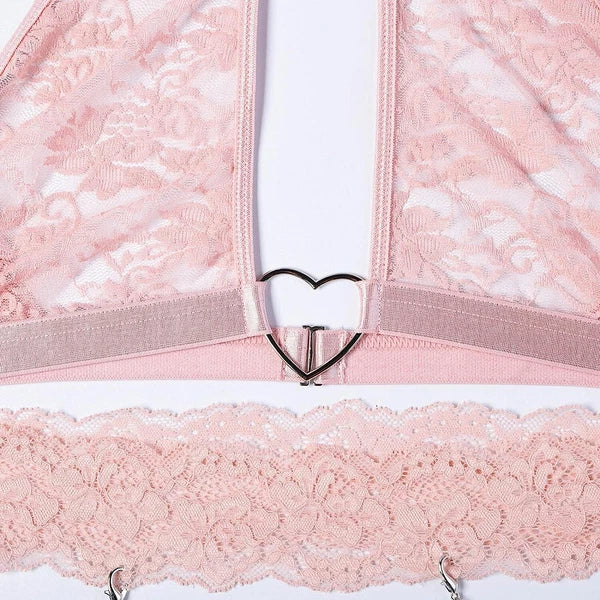 Pink-Women-Sexy-Lingerie-Sleepwear-Lace-Panties-Underwear-Nightwear-Babydoll-Set