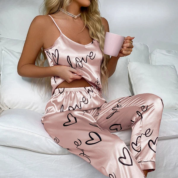 Women Silk Satin Pajamas Pj Cami Vest Set Soft Nightwear Sleepwear Sexy Lingerie