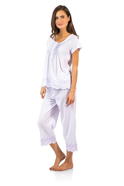 Casual Nights Women's Short Sleeve Floral Capri Pajama Set