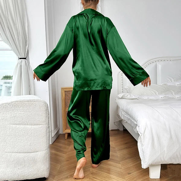 Luxury Women Oversized Silk Satin Sleepwear Sexy Pajamas Set Long Sleeves Pyjama