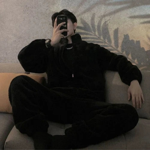 Pajamas Women Coral Fleece Homewear Suit Couple Men Velvet Warm Soft Pajamas Set