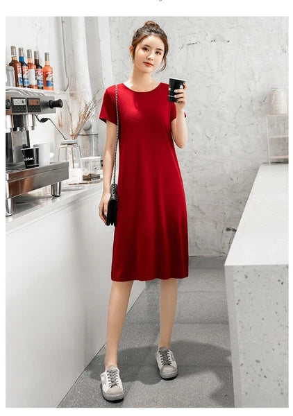 Women's Summer Modal Cotton Dress - Loose Plus Size Loungewear Nightwear Dress