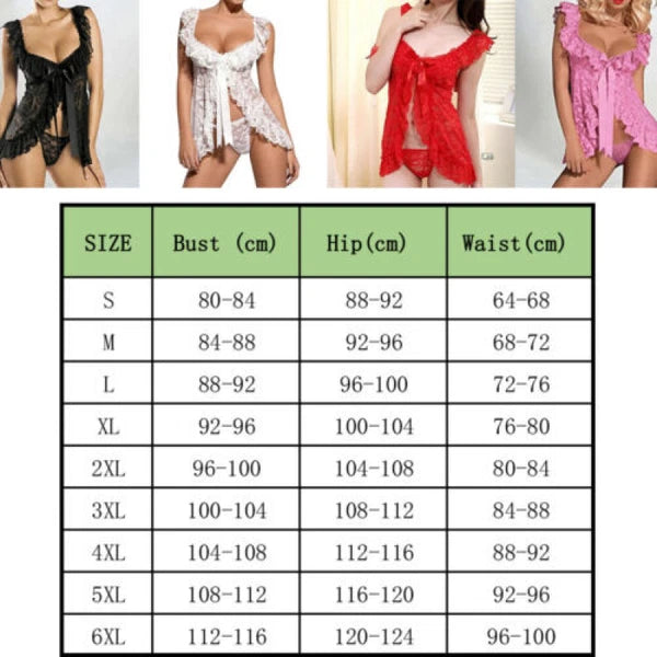 Women Sexy Lace Babydoll Lingerie G-String Thong Underwear Nightwear Sleepdress.
