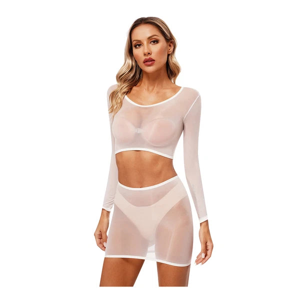 Womens Nightwear Long Sleeve Clubwear Bodycon Outfits Nylon Pajamas Sexy Mini