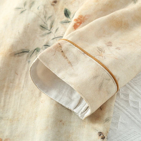 Chinese style Women's Bamboo Fiber Hanfu Summer Long Sleeved Topa & Pants Set