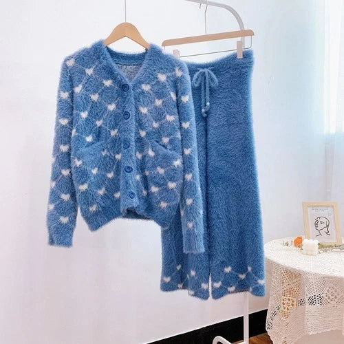 Velvet Sleepwear Winter Warm Pajamas Ladies Cardigan Pijamas Trousers Homewear