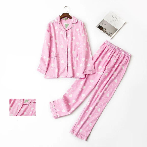 Ladies/Womens 100% Brushed Cotton Pyjamas Set Check Print Button Up Loungewear