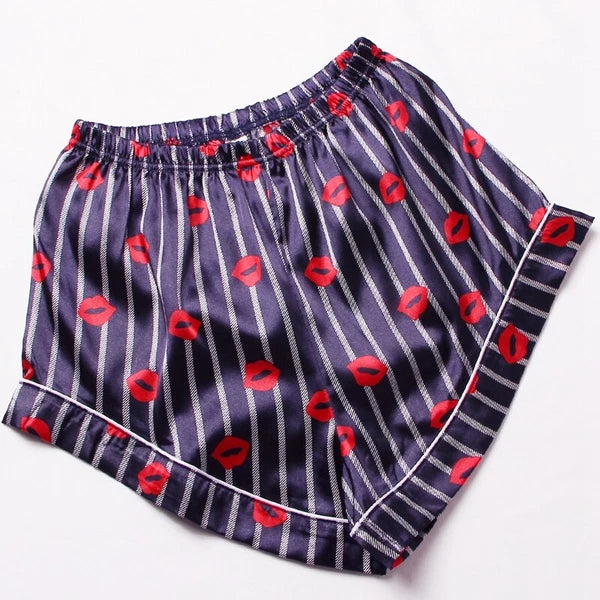 Women's Silk Satin Pajamas Set Short Sleeve Print Sleepwear Nightwear Pyjamas PJ