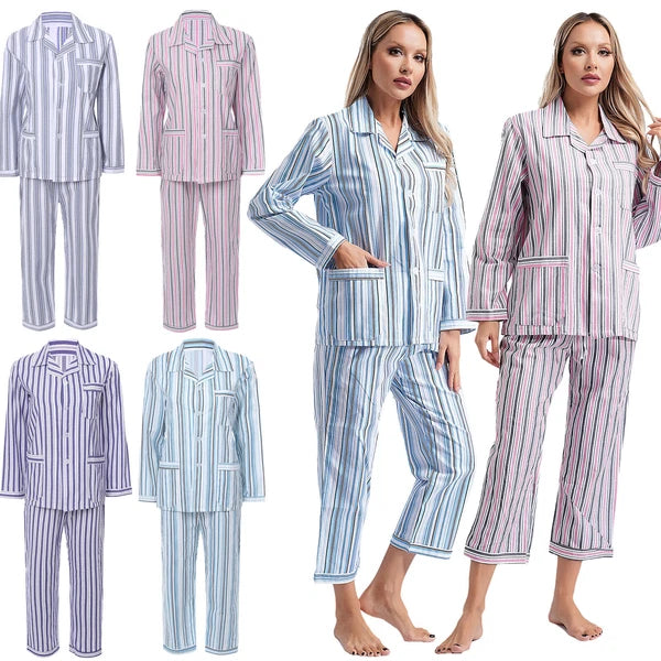 Womens Sleepwear Casual Loungewear Multiple Pockets Pajama Set Button Down Soft