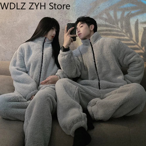 Pajamas Women Coral Fleece Homewear Suit Couple Men Velvet Warm Soft Pajamas Set