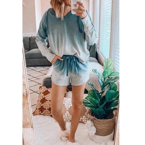 Women Summer Printed Pyjamas Set Short Sleeve Top+Short Pants Sleepwear Homewear