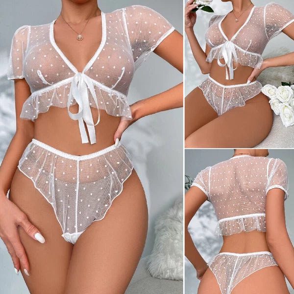 Sexy Lingerie Womens See Through Sheer Babydoll Sleepwear Nightwear Tops&Panties