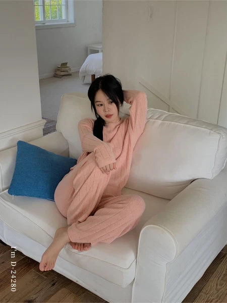 Pajamas Sets Women's Color Yarn Homewear Casual Suit Two-piece Sleep Top+pants