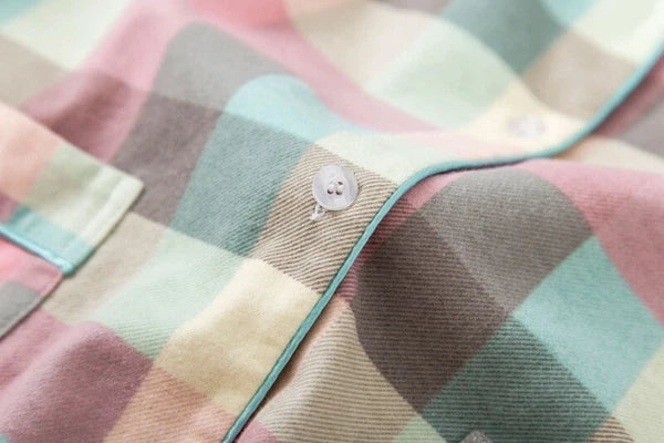 Ladies/Womens 100% Brushed Cotton Pyjamas Set Check Print Button Up Loungewear