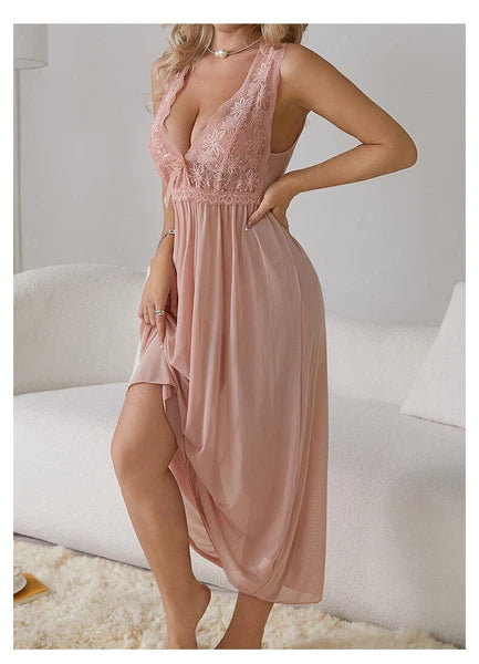 Womens Mesh Sheer Dress See Through Slit Hollow Back V Neck Erotic Lingerie New