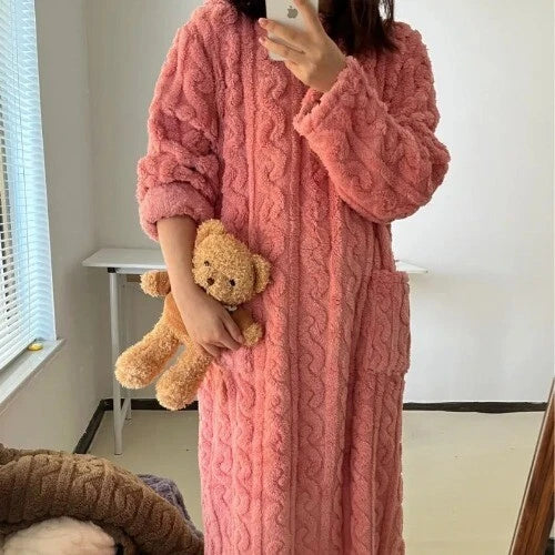 Bathrobe Women's Bathrobe Coral Padded Pajamas Dress Winter College Students