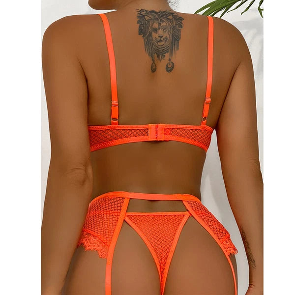 Sexy Women Lace Lingerie Bra G-String Set Fishnet Nightwear Babydoll Sleepwear