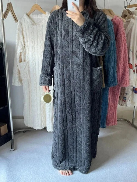 Bathrobe Women's Bathrobe Coral Padded Pajamas Dress Winter College Students