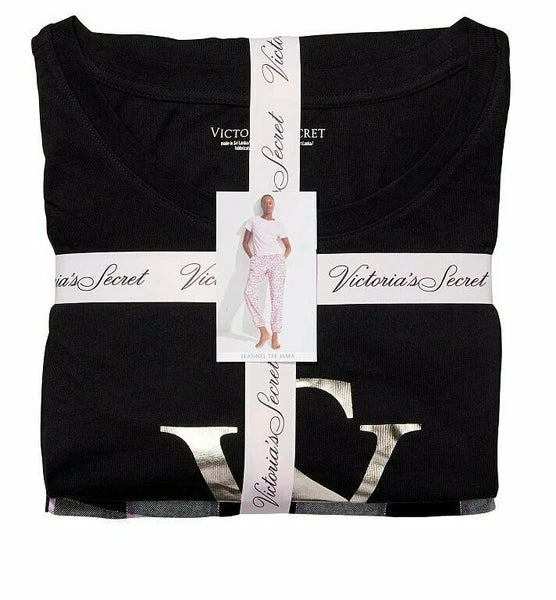 Victoria's Secret Flannel Jogger Tee-Jama Logo Black Plaid XS, S, M, L Sold-Out