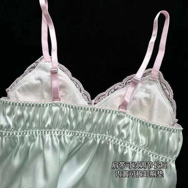 Japanese Womens Sleepwear Pajama Sets Lace Cami Vest Shorts Princess Nightwear