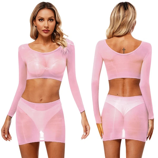 Womens Nightwear Long Sleeve Clubwear Bodycon Outfits Nylon Pajamas Sexy Mini